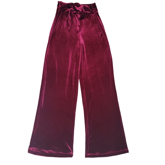 Soprano Burgundy Crushed Velvet Slacks Size Small - Picture 1 of 4
